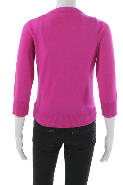 Kate Spade New York Womens Pink Wool Cardigan Round Neck 3/4 Sleeve Size XS