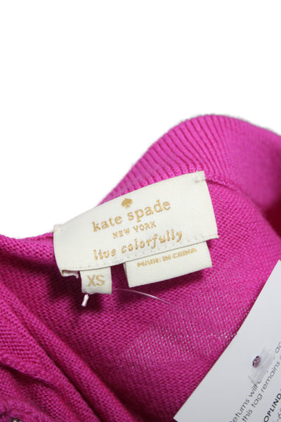 Kate Spade New York Womens Pink Wool Cardigan Round Neck 3/4 Sleeve Size XS