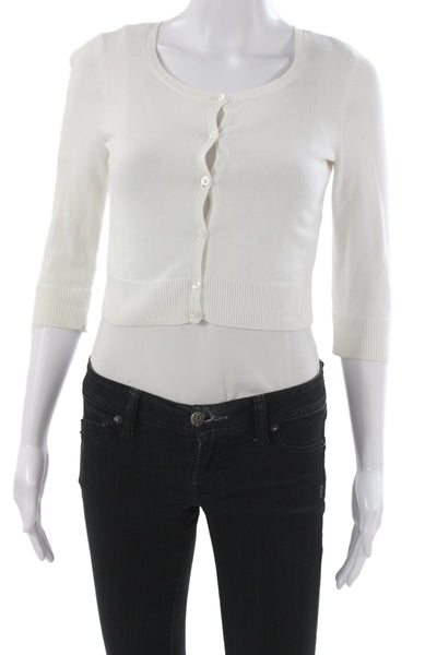 Lily Pulitzer Womens Cardigan White Scoop Neck 3/4 Sleeve Size XS