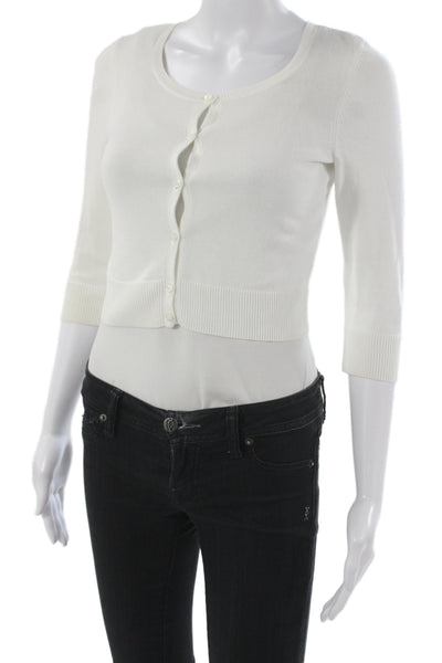 Lily Pulitzer Womens Cardigan White Scoop Neck 3/4 Sleeve Size XS