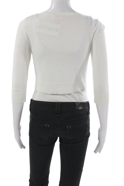 Lily Pulitzer Womens Cardigan White Scoop Neck 3/4 Sleeve Size XS