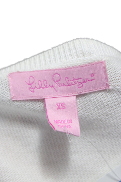 Lily Pulitzer Womens Cardigan White Scoop Neck 3/4 Sleeve Size XS