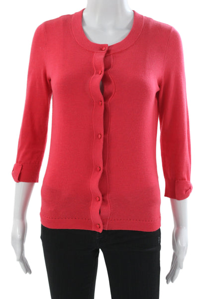 Kate Spade New York Women Cardigan Pink 3/4 Sleeve Round Neck Cotton Size XS