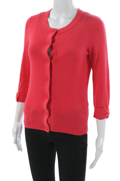 Kate Spade New York Women Cardigan Pink 3/4 Sleeve Round Neck Cotton Size XS