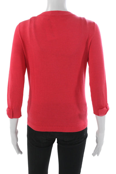 Kate Spade New York Women Cardigan Pink 3/4 Sleeve Round Neck Cotton Size XS