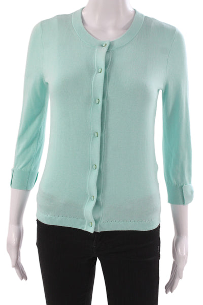 Kate Spade New York Women Green Cardigan 3/4 Sleeve Round Neck Size 2XS