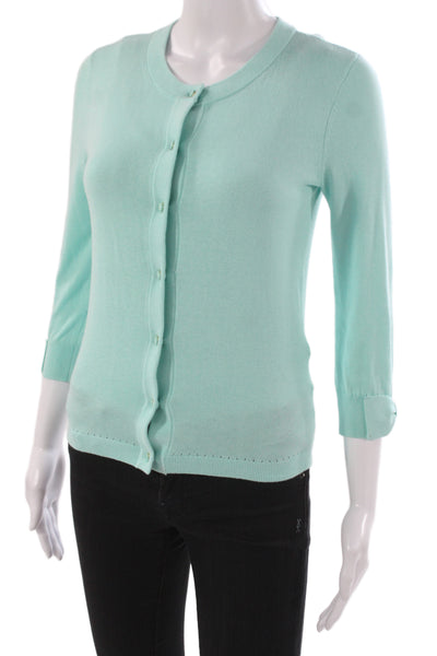 Kate Spade New York Women Green Cardigan 3/4 Sleeve Round Neck Size 2XS