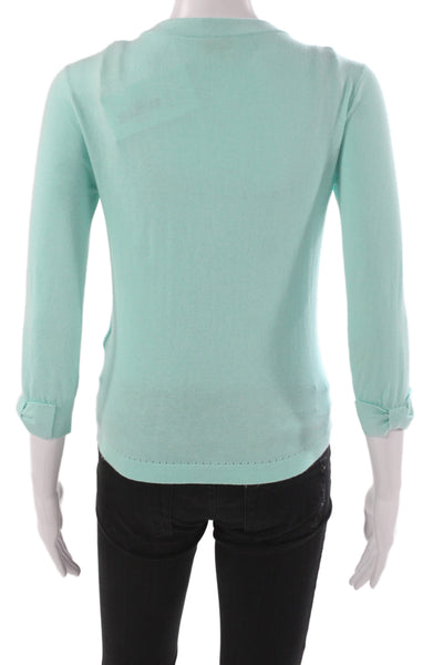 Kate Spade New York Women Green Cardigan 3/4 Sleeve Round Neck Size 2XS
