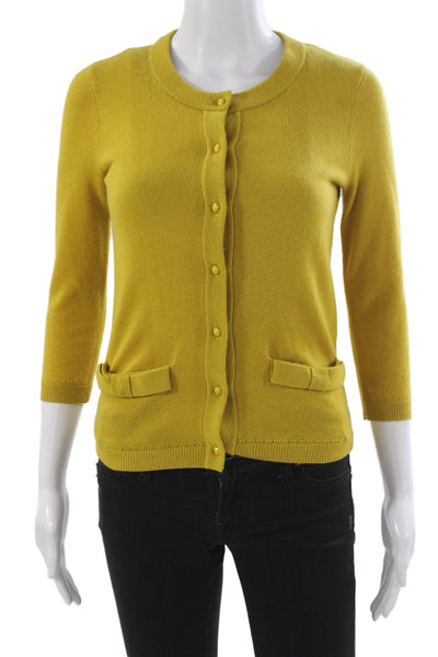 Kate Spade New York Women Cardigan Yellow Wool 3/4 Sleeve Round Neck Size 2XS