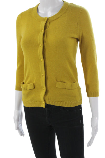 Kate Spade New York Women Cardigan Yellow Wool 3/4 Sleeve Round Neck Size 2XS