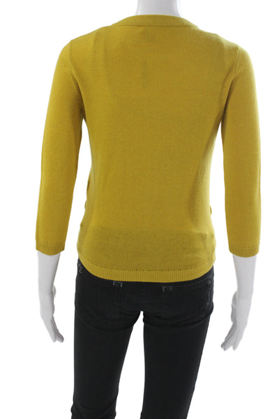 Kate Spade New York Women Cardigan Yellow Wool 3/4 Sleeve Round Neck Size 2XS