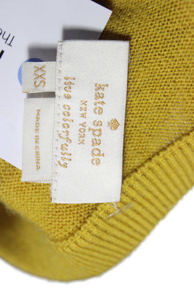 Kate Spade New York Women Cardigan Yellow Wool 3/4 Sleeve Round Neck Size 2XS