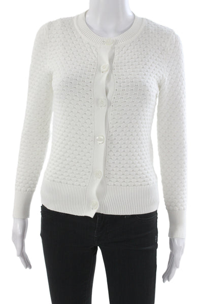 Kate Spade New York Womens Cardigan White Long Sleeve Round Neck Size 2XS