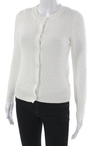 Kate Spade New York Womens Cardigan White Long Sleeve Round Neck Size 2XS