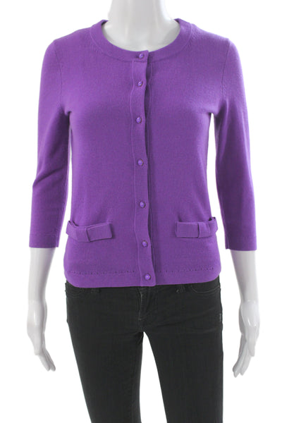 Kate Spade New York Women Cardigan Purple 3/4 Sleeve Round Neck Wool Size XS