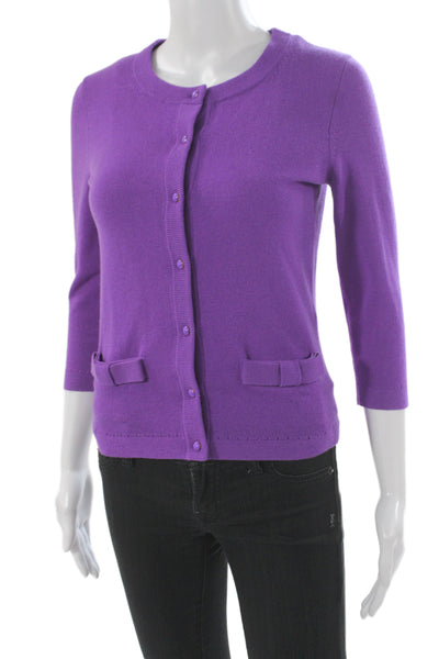 Kate Spade New York Women Cardigan Purple 3/4 Sleeve Round Neck Wool Size XS