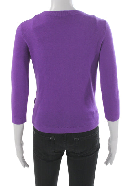 Kate Spade New York Women Cardigan Purple 3/4 Sleeve Round Neck Wool Size XS