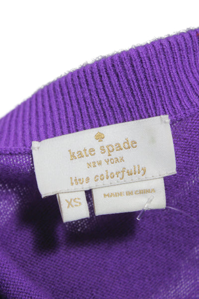 Kate Spade New York Women Cardigan Purple 3/4 Sleeve Round Neck Wool Size XS