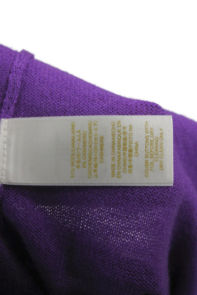 Kate Spade New York Women Cardigan Purple 3/4 Sleeve Round Neck Wool Size XS