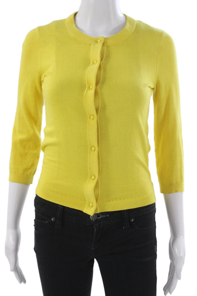 Kate Spade New York Womens Cardigan Yellow 3/4 Sleeve Cotton Size 2XS