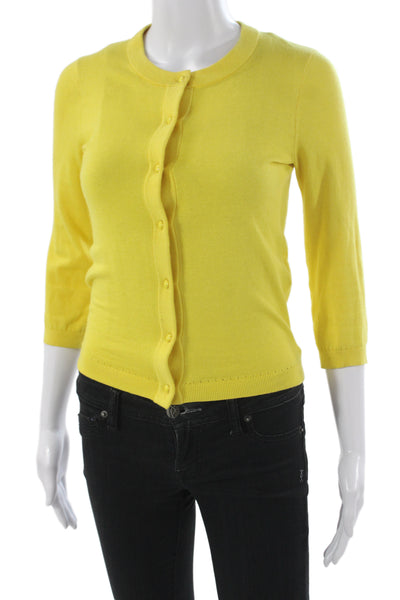 Kate Spade New York Womens Cardigan Yellow 3/4 Sleeve Cotton Size 2XS