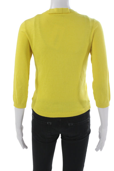 Kate Spade New York Womens Cardigan Yellow 3/4 Sleeve Cotton Size 2XS