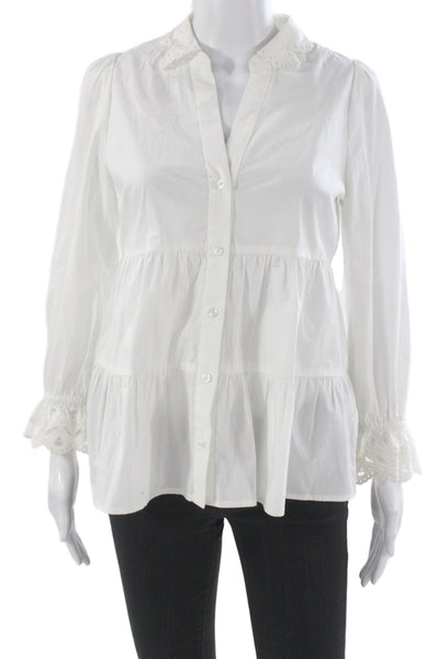 Lilly Pulitzer Women Tunic Blouse Collared Cotton Long Sleeve White Size XS