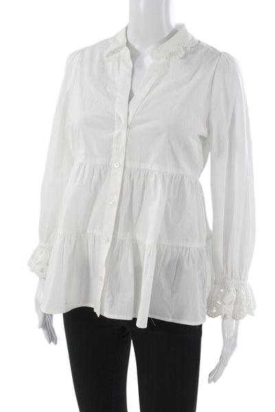 Lilly Pulitzer Women Tunic Blouse Collared Cotton Long Sleeve White Size XS