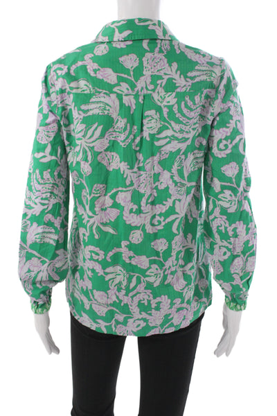 Lilly Pulitzer Womens Green Floral Collared Tunic Long Sleeve Size 2XS
