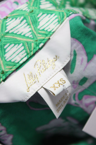 Lilly Pulitzer Womens Green Floral Collared Tunic Long Sleeve Size 2XS