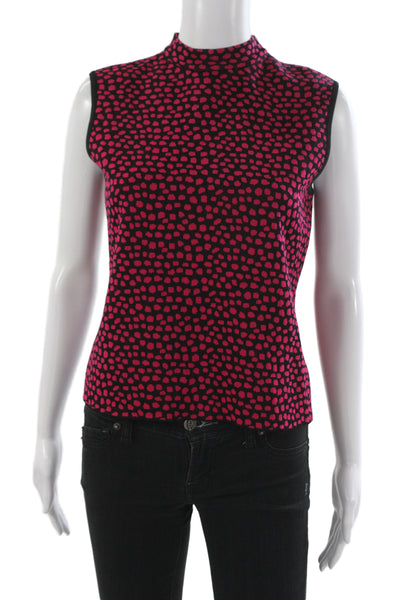 St. John Women Sleeveless Mock Neck Black Animal Print Tank Size PP