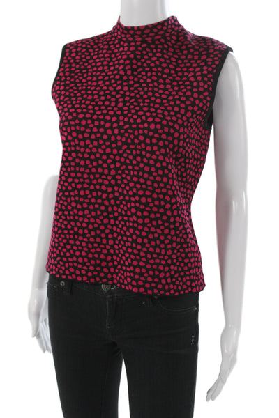 St. John Women Sleeveless Mock Neck Black Animal Print Tank Size PP