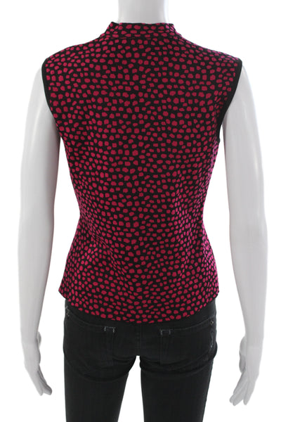 St. John Women Sleeveless Mock Neck Black Animal Print Tank Size PP