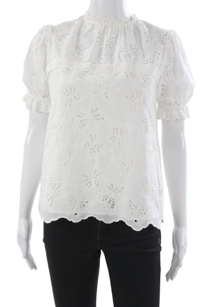 Kate Spade New York Womens Basic High Neck Short Sleeve White Blouse Size 2XS
