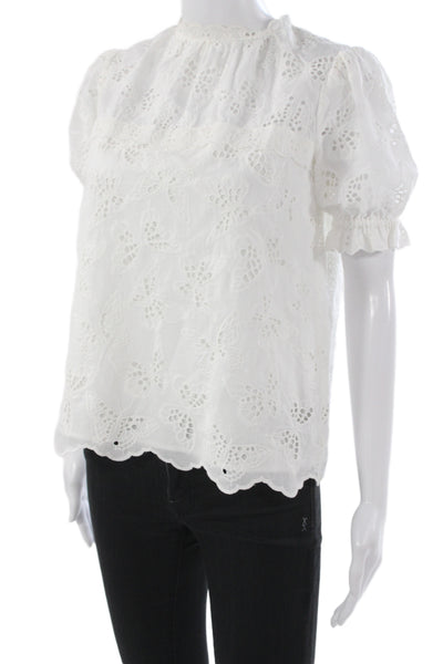 Kate Spade New York Womens Basic High Neck Short Sleeve White Blouse Size 2XS