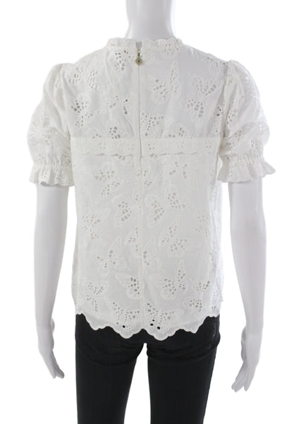 Kate Spade New York Womens Basic High Neck Short Sleeve White Blouse Size 2XS