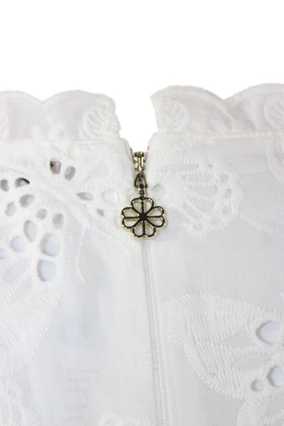 Kate Spade New York Womens Basic High Neck Short Sleeve White Blouse Size 2XS