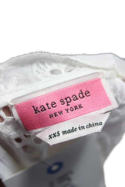 Kate Spade New York Womens Basic High Neck Short Sleeve White Blouse Size 2XS