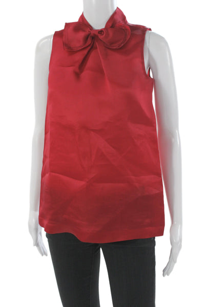 Kate Spade New York Women Red Silk High Neck Sleeveless Basic Blouse Size 00