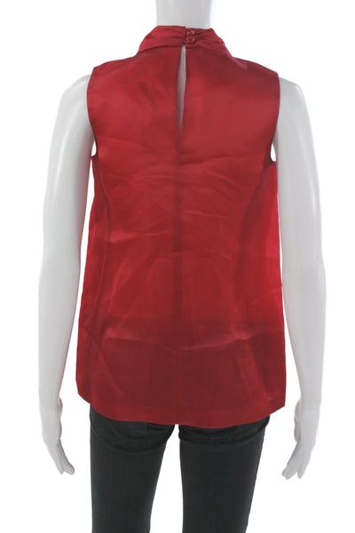 Kate Spade New York Women Red Silk High Neck Sleeveless Basic Blouse Size 00