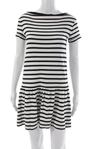 Kate Spade New York Womens Black Striped T-Shirt Dress Boatneck Cotton Size 2XS