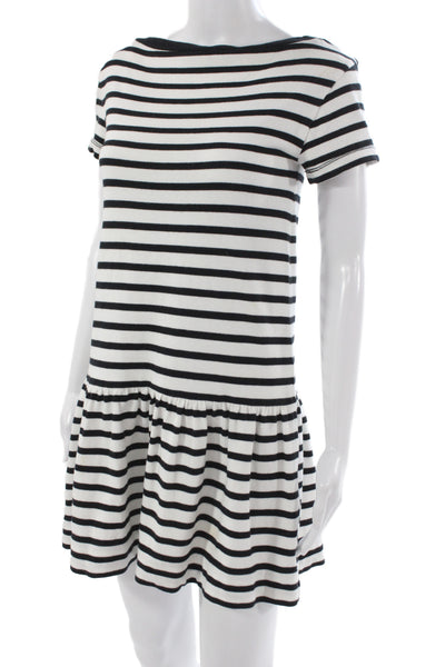 Kate Spade New York Womens Black Striped T-Shirt Dress Boatneck Cotton Size 2XS