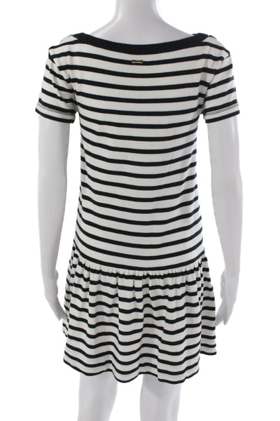 Kate Spade New York Womens Black Striped T-Shirt Dress Boatneck Cotton Size 2XS