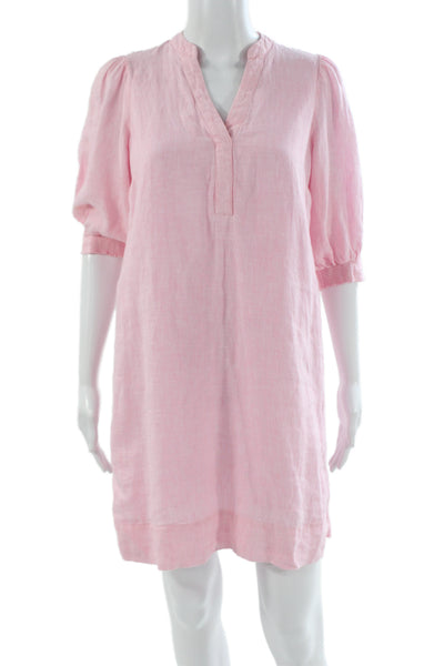 Lily Pulitzer Women Shift Dress Pink Linen V-Neck 3/4 Sleeve Short Size 00