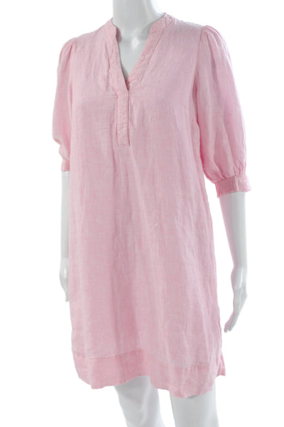 Lily Pulitzer Women Shift Dress Pink Linen V-Neck 3/4 Sleeve Short Size 00