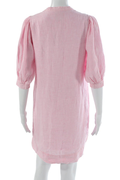 Lily Pulitzer Women Shift Dress Pink Linen V-Neck 3/4 Sleeve Short Size 00
