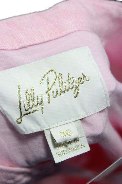 Lily Pulitzer Women Shift Dress Pink Linen V-Neck 3/4 Sleeve Short Size 00