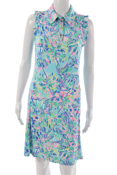 Lilly Pulitzer Womens Collared Sleeveless Shirt Dress Blue Tropical Size XS