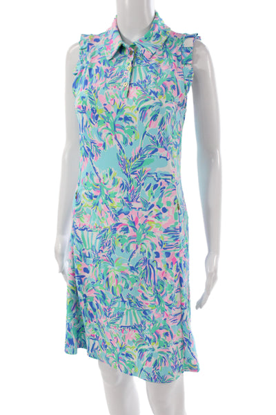 Lilly Pulitzer Womens Collared Sleeveless Shirt Dress Blue Tropical Size XS