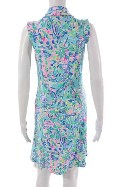 Lilly Pulitzer Womens Collared Sleeveless Shirt Dress Blue Tropical Size XS